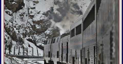 California Zephyr Amtrak train in winter.
