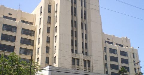 A photograph of the Sears and Roebuck building in East Los Angeles.