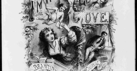The cover page for sheet music featuring a young woman dreaming of cherubs and other lovely things.