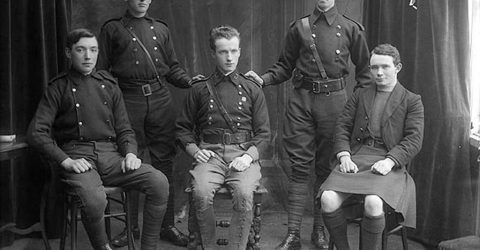 Five members of the Irish Easter Rising insurrection pose for a photograph.